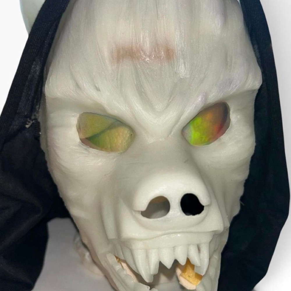 Wolf Man Halloween mask Glow in the Dark with holographic eyes. Vintage